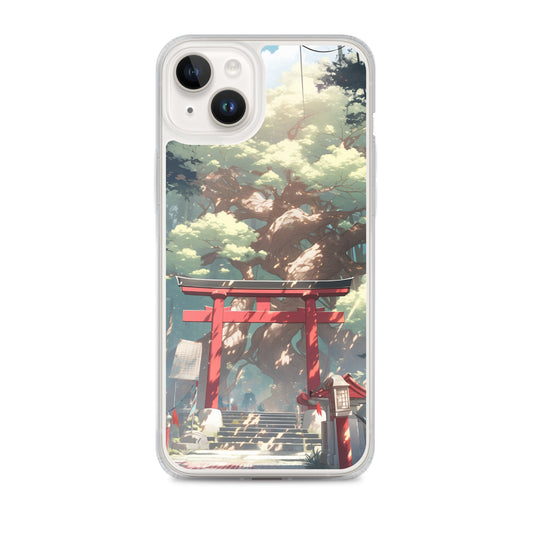 Clear Case for iPhone® / A crimson torii gate stands beneath a mysterious large tree / Japanese Anime Style