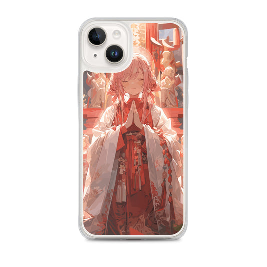 Clear Case for iPhone® / A priestess offering prayers inside a temple / Japanese Anime Style