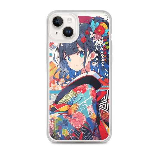 Clear Case for iPhone® / Kimono girl full of energy in a colorful world / Japanese Anime Style