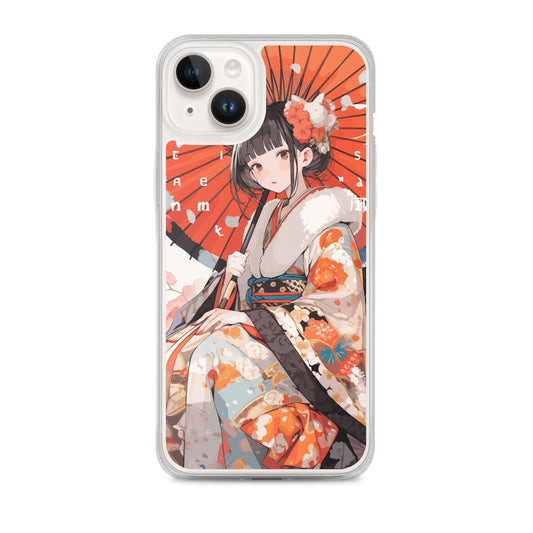 Clear Case for iPhone® / Kimono girl holding red umbrella / Japanese Anime Style