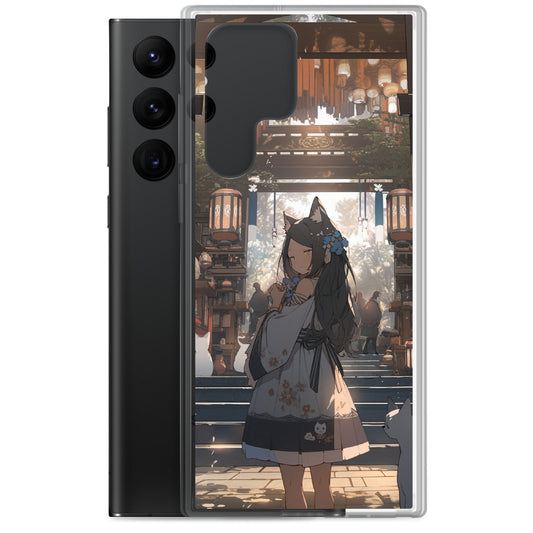 Clear Case for Samsung® / Shrine Maiden in White Robes with Cat Ears and a Mysterious World / Japanese Anime Style