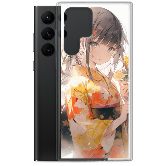 Clear Case for Samsung® / The beautiful sight of a young girl wearing a stunning yellow floral kimono / Japanese Anime Style