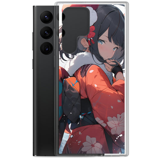 Clear Case for Samsung® / A lovely girl in a bright red kimono / Japanese Anime Style