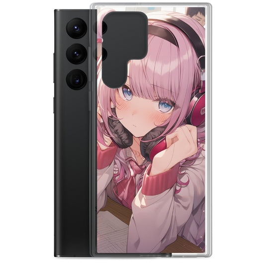 Clear Case for Samsung® / A high school girl with pink hair wearing headphones / Japanese Anime Style