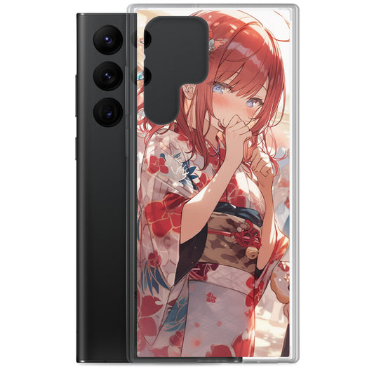 Clear Case for Samsung® / A scene of a Japanese summer festival featuring a girl wearing a red-haired kimono / Japanese Anime Style